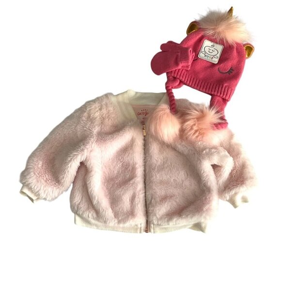 Cat & Jack Soft Pink Coat w/ Unicorn Hat  Set Bundle - Picture 6 of 6